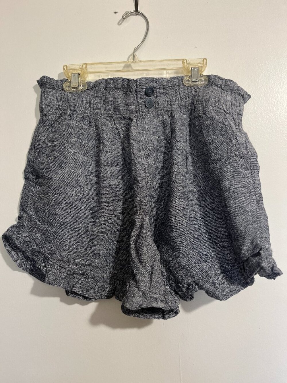Time and Tru Blue Linen Blend Paperbag Waist Ruffle Shorts Size Small S 4-6